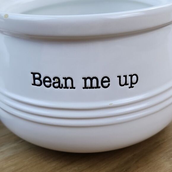 🔹️Mud Pie White Ceramic "Bean Me Up" Bean Pot w/Lid - Picture 5 of 11